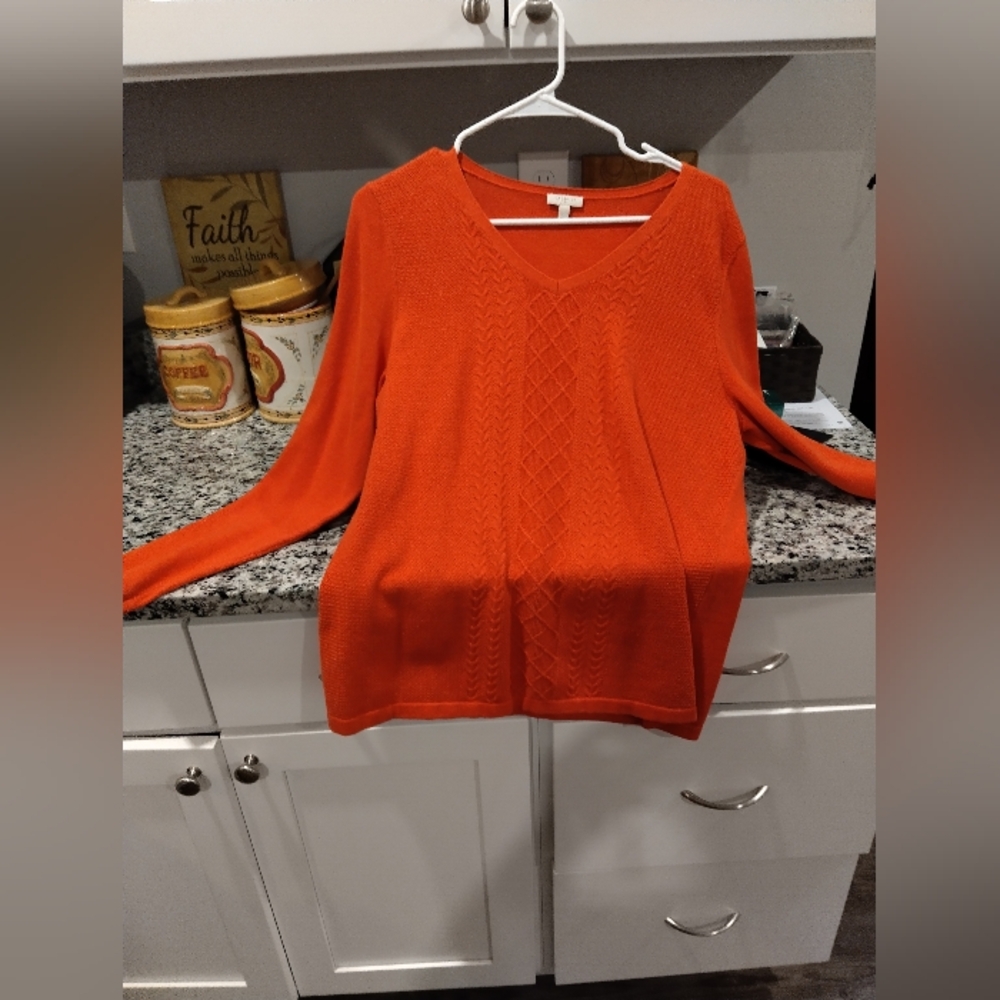 Vibrant Orange V-Neck Sweater